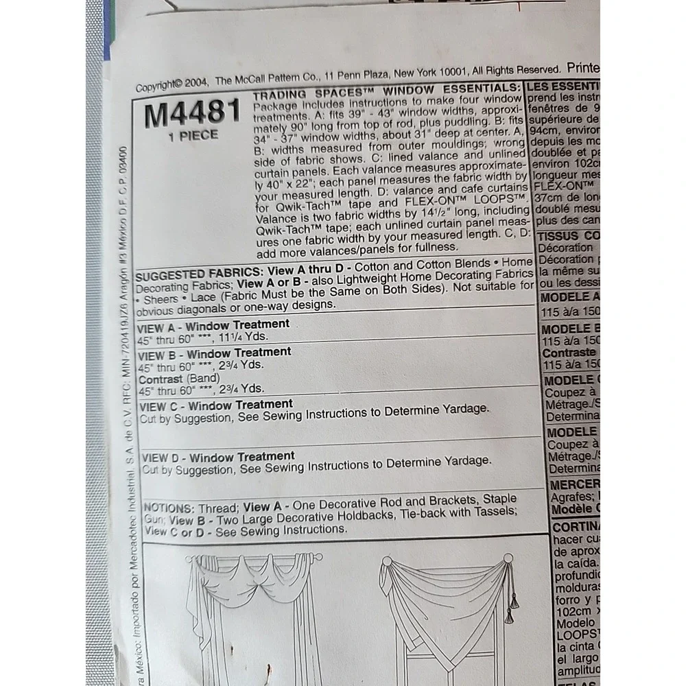 VTG McCall's M4481 Trading Spaces TLC Window Essentials Curtains Valances Easy